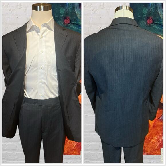 Versini Mens 46R 40x30 Gray Tan Stripe 2 Piece Suit - Picture 5 of 16